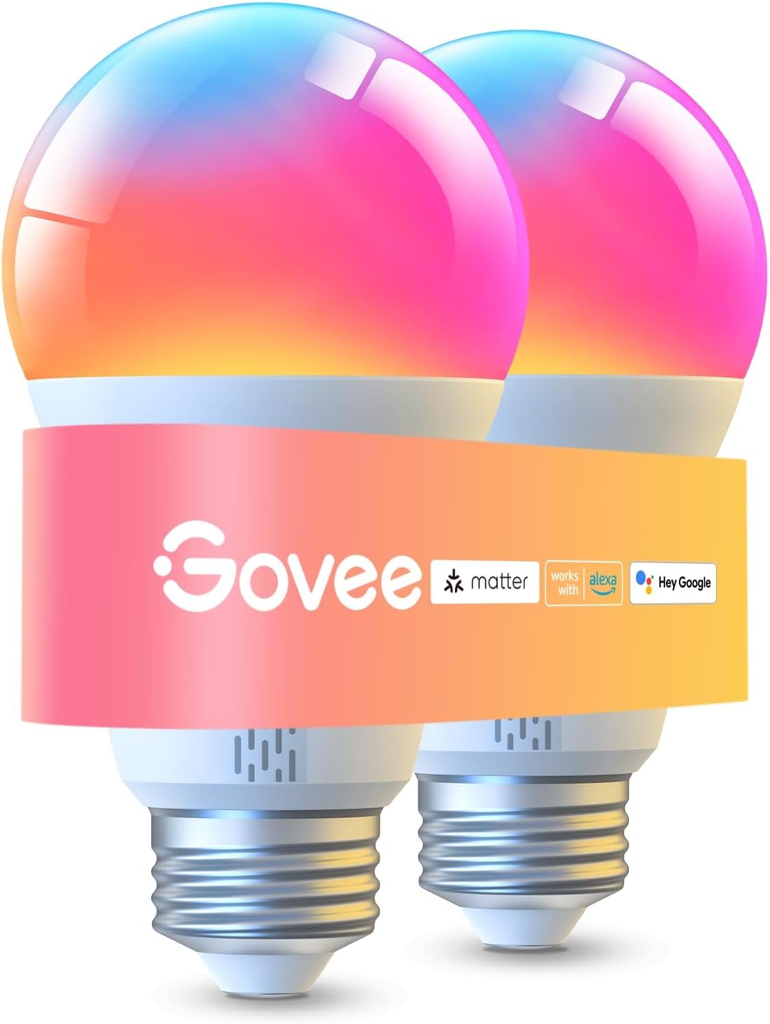 Govee LED Smart Light Bulbs, 1000LM Color Changing Light Bulb, Work with Matter Alexa and Google Assistant, Dimmable RGBWW A19 75W Equivalent Smart Bulbs for Bedroom, Living Room, 2 Pack