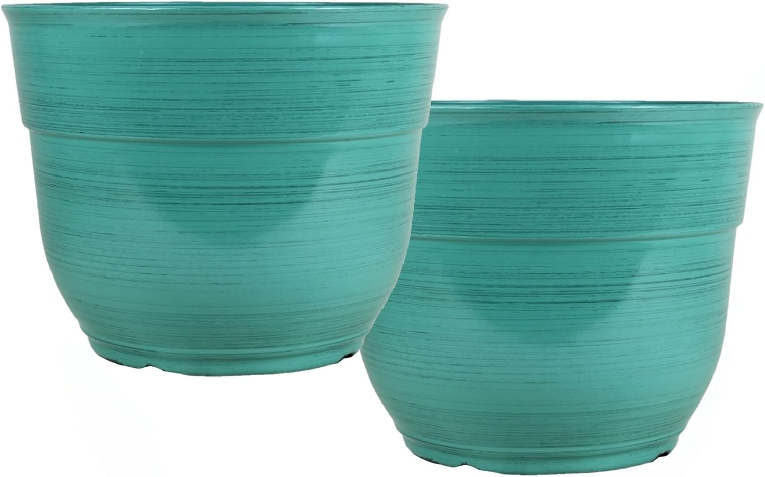 Garden Elements Indoor/Outdoor Glazed Brushed Happy Plastic Planter, Large, Dark Aqua, 15″ (Pack of 2)