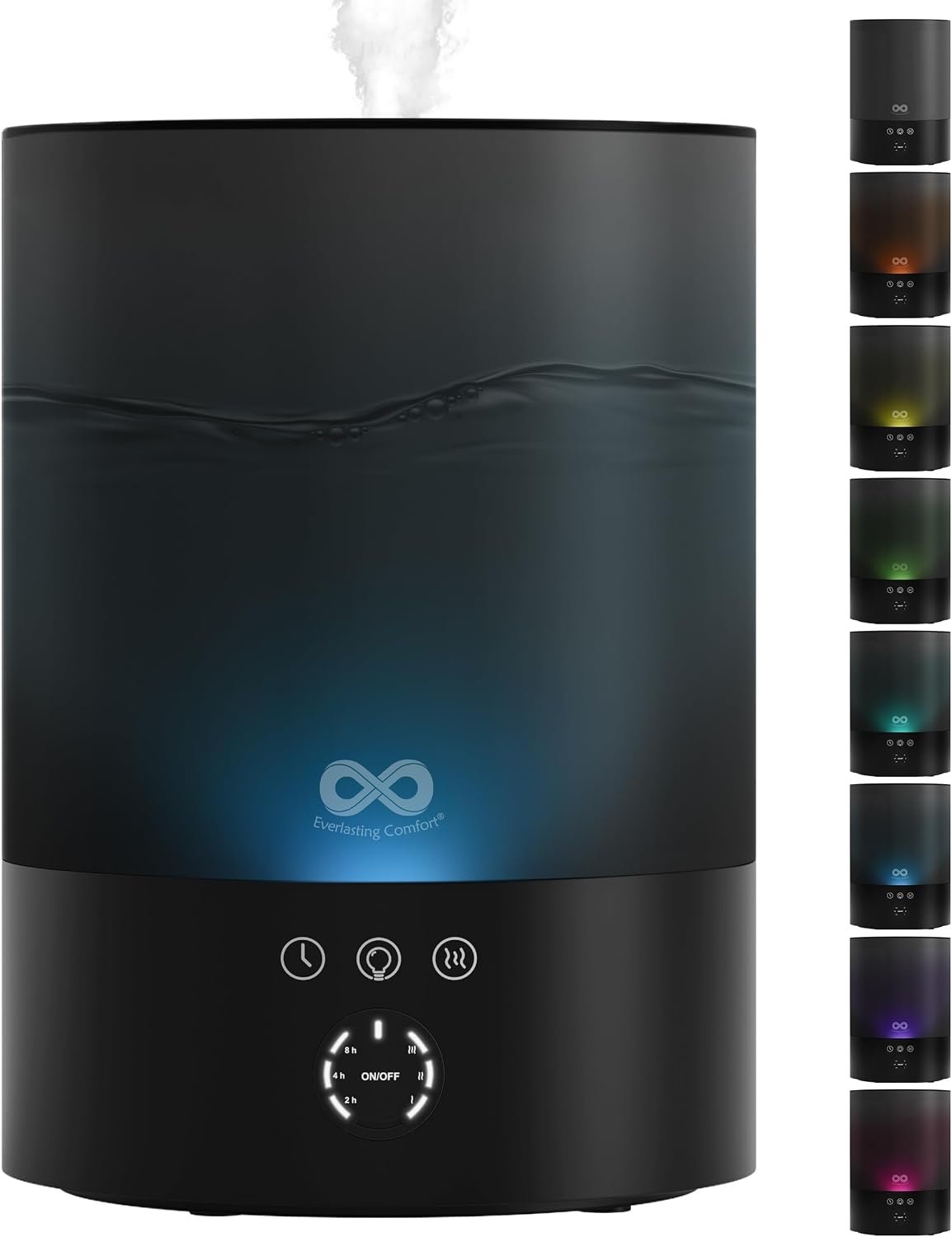 Everlasting Comfort 2.5L Top Fill Humidifier for Bedroom – Quiet, Easy to Fill & Clean, 24HR Runtime, Night Lights, Timer, Ultrasonic Cool Mist, Auto Shut-Off for Indoor Use – Black