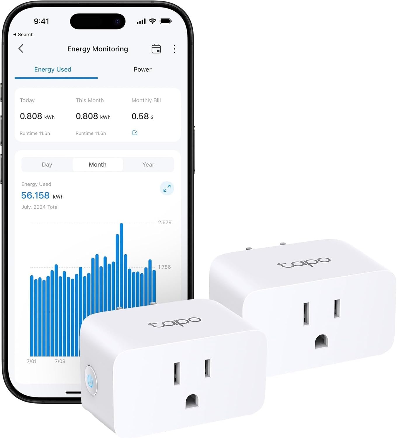 TP-Link Tapo Smart Plug Mini, Matter Compatible, Compatible with Alexa, Google Home & Samsung SmartThings, Energy Monitoring, 15A, UL Certified, 2.4G Wi-Fi Only, Tapo P110M(2-Pack)