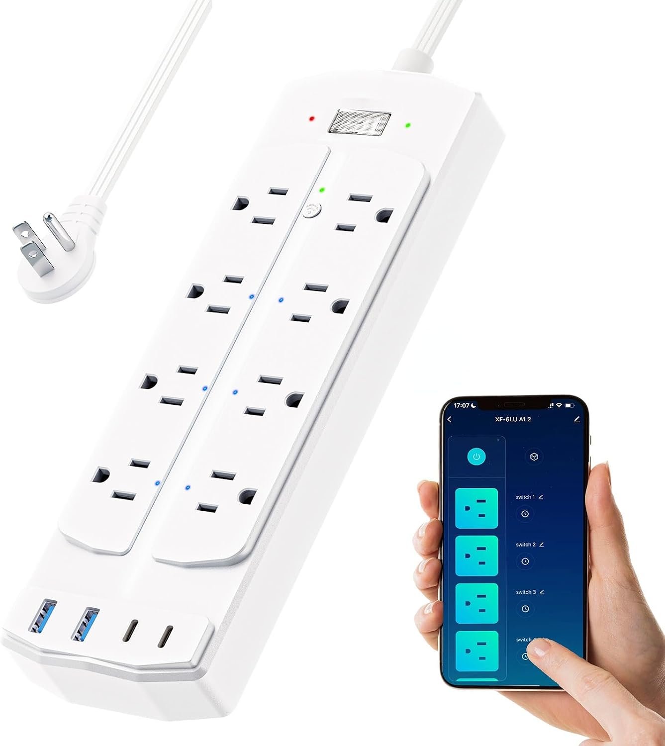Smart Power Strip, Yozisital Charging Station with 6 Smart Outlets and 4 USB Ports, 5FT Flat Plug Extension Cord for Home Office, Compatible with Alexa & Google Home