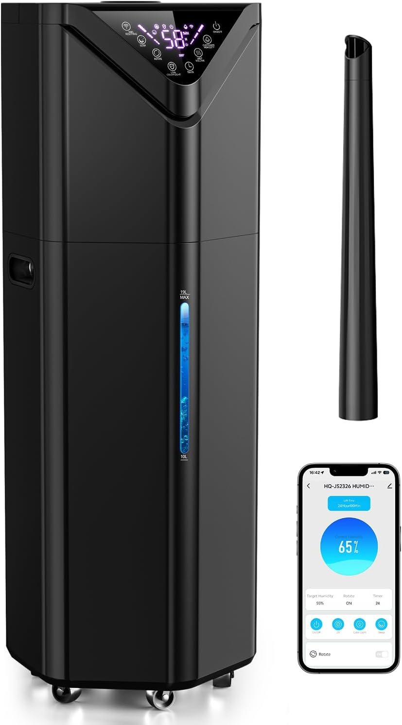 5Gal Smart Humidifier Large Room up to 2800ft², 1000mL/h, APP & Remote Control, 180° Auto Rotating Nozzle, 24H Timer, 60H Supersized Cool Mist Humidifiers for Whole House Home Office Plants