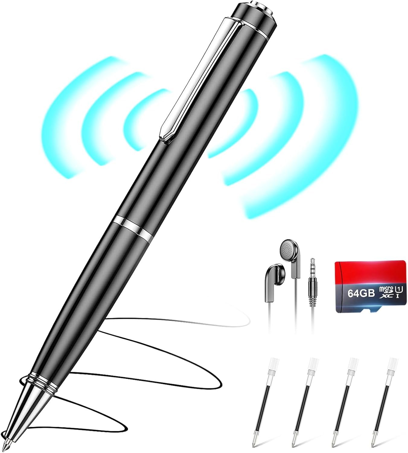 64GB Digital Voice Recorder – ZIPCIDE Digital Voice Activated Recorder with AI-Intelligent Noise Reduction, Voice Activated Sound Audio Tap Recorder Device for Lectures Meetings, Work, Interviews