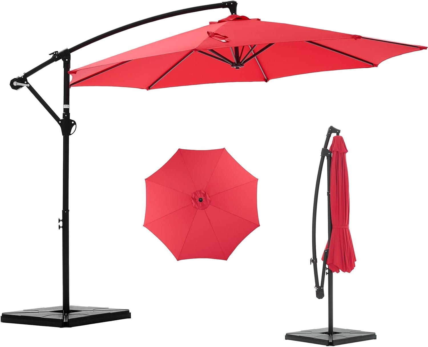 NEWBULIG 10FT Patio Umbrella, Offset Cantilever Outdoor Patio Table Umbrella, UV Protection, Fade Resistant Fabric, Easy Tilt Adjustment for Pool, Deck, Garden, Backyard, Red