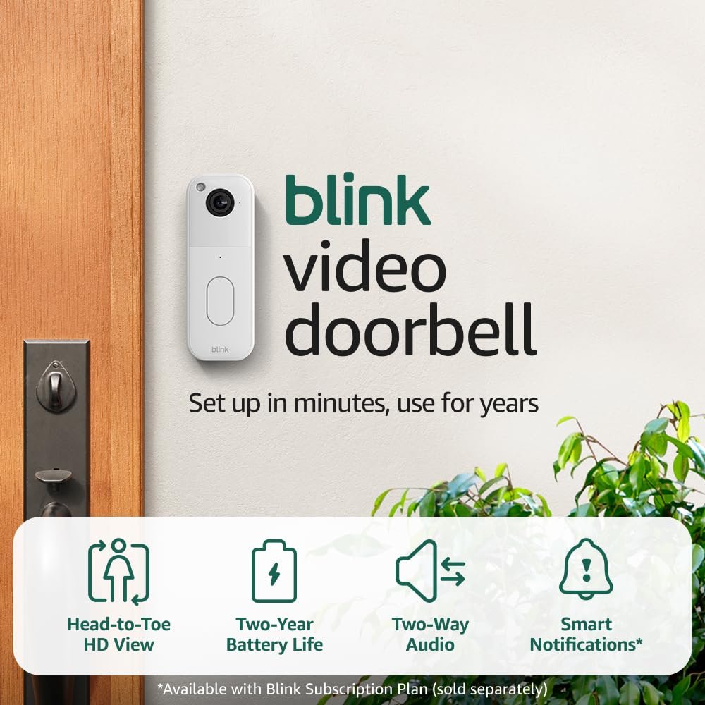 Blink Video Doorbell – Head-to-toe HD view, two-year battery life, and simple setup. Sync Module Core included – System (White)