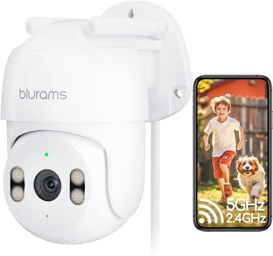 blurams 2K Outdoor Camera Wired, 5GHz/2.4GHz Wi-Fi Cameras for Home Security Outside with 360° PTZ, Color Night Vision, Motion Detection Tracking, Two-Way Audio, IP66 Weatherproof, Works with Alexa