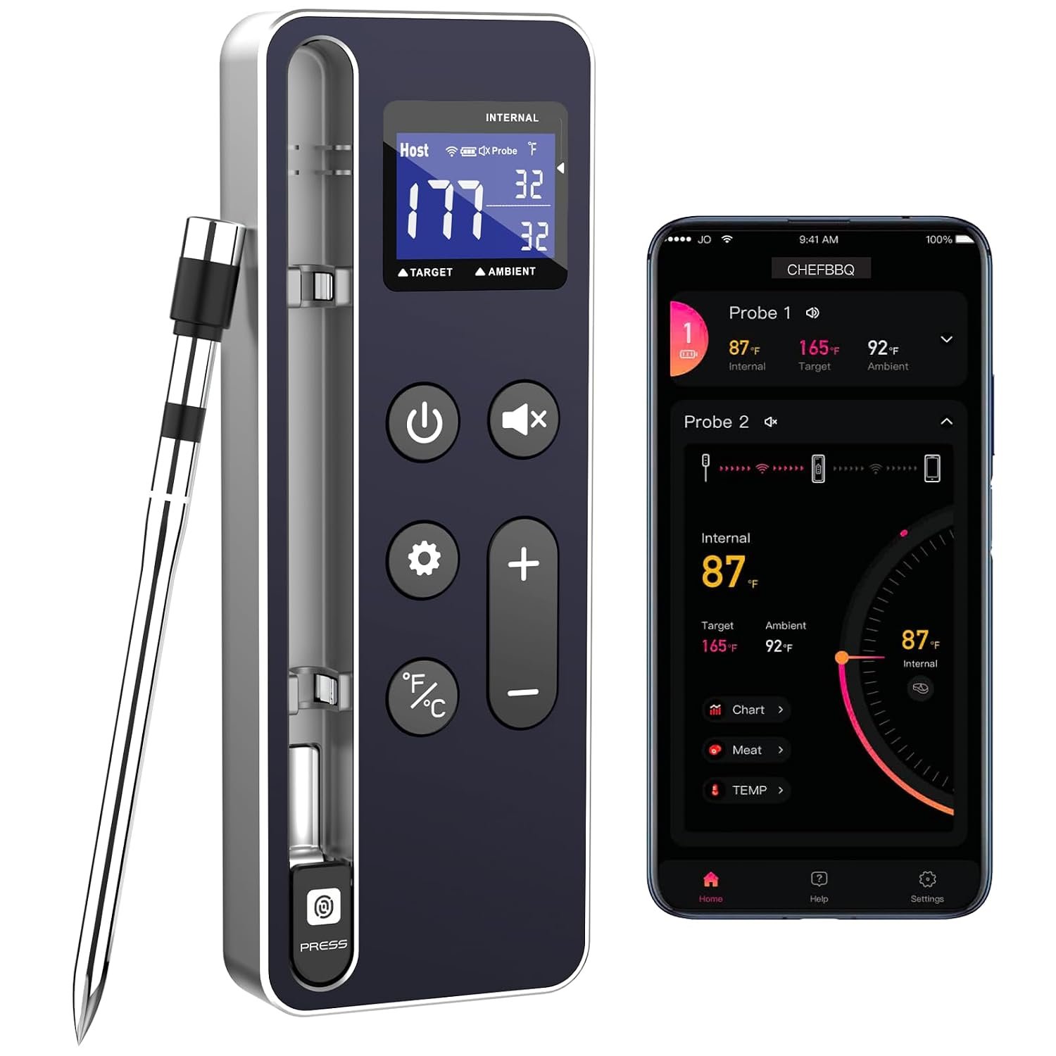 Wireless Meat Thermometer Digital – 800FT Stable Bluetooth Food Thermometer for Cooking, NIST 0.5F Accuracy, Wireless Meat Probe for Kitchen Grill BBQ Oven Smoker