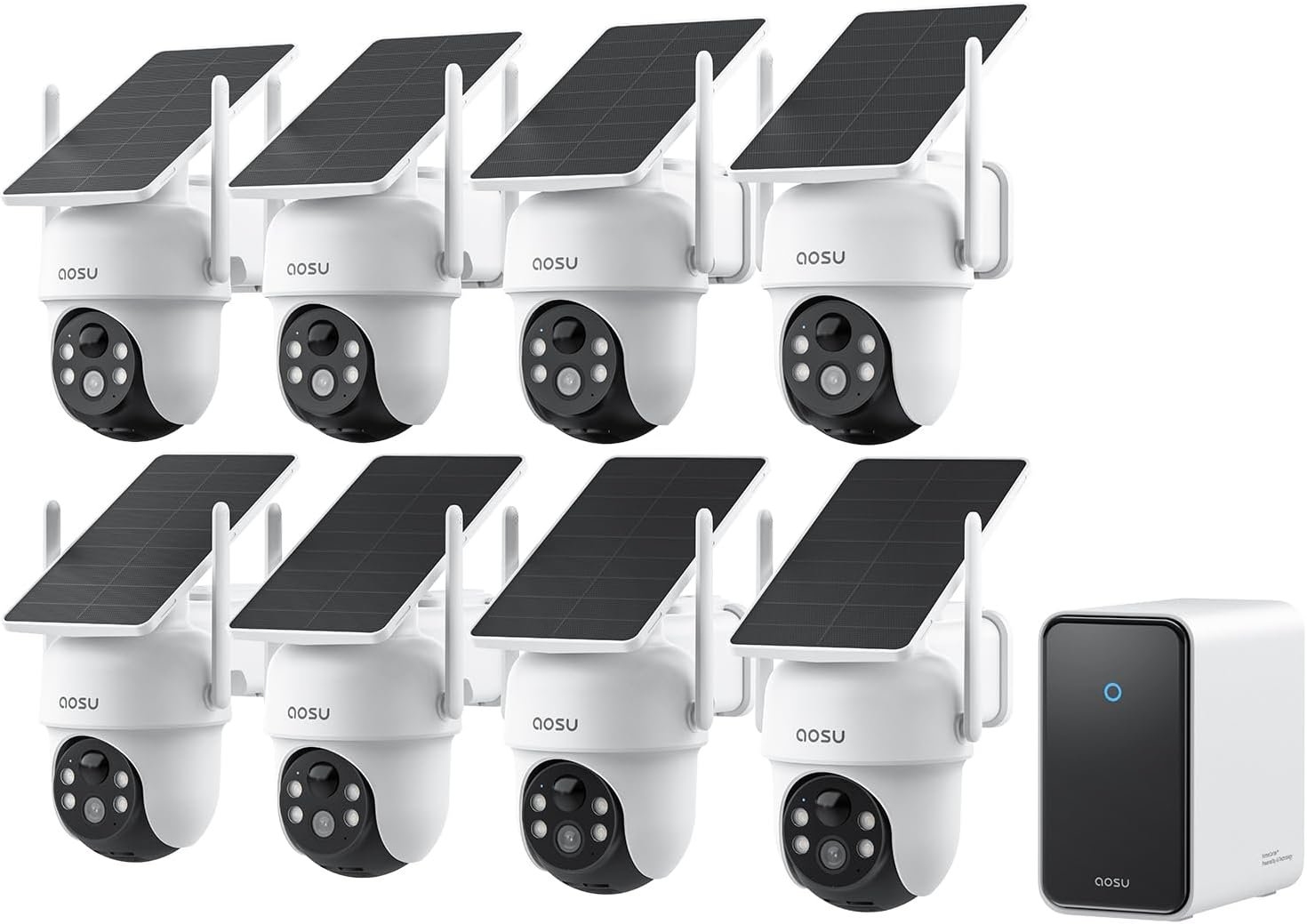 aosu D1 Classic 8-Cam Wireless Outdoor Security System, Solar Powered, 3K FullColor Night Vision, 360° PTZ, Smart AI Tracking, Local 32GB (Up to 16TB), One App Control, No Subscription Required