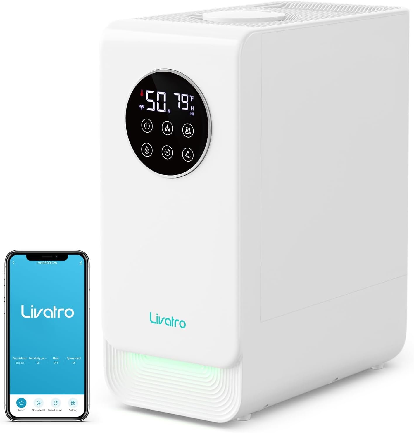 Livatro 6L Smart Humidifier for Large Room, Warm & Cool Mist with Top Fill Design, Alexa & App Control, Essential Oil Compatible, Ideal for Bedroom and Plants