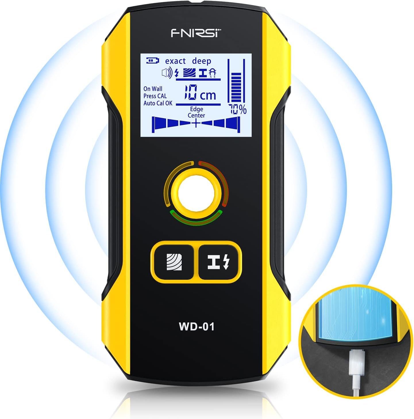 FNIRSI Stud Finder Wall Scanner – 6 in 1 Electronic Wall Wood Stud Finder, Wall Detector with Updated Positioning Hole for Center and Edge of Wood AC Wire Metal Studs Joist Pipe