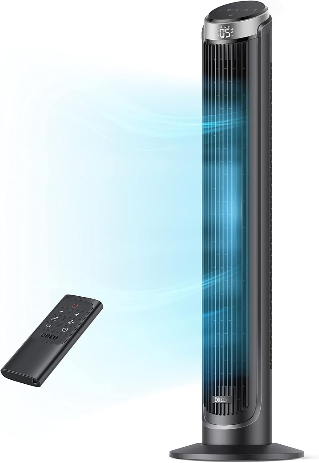 DREO Tower Fan for Bedroom, 90° Oscillating Fans that Blow Cold Air, 5 Speeds, 4 Modes with 26ft/s Velocity, 12H & 28dB Quiet Timer, Remote, Touch, 40″ Standing Floor Fan for Home Office, Black