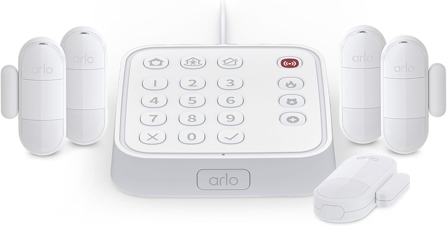 Arlo Home Security System – Alarm System with Wired Keypad Sensor Hub, 5 8-in-1 Sensors & Yard Sign – No Contract Required – DIY Installation – White, SS1501