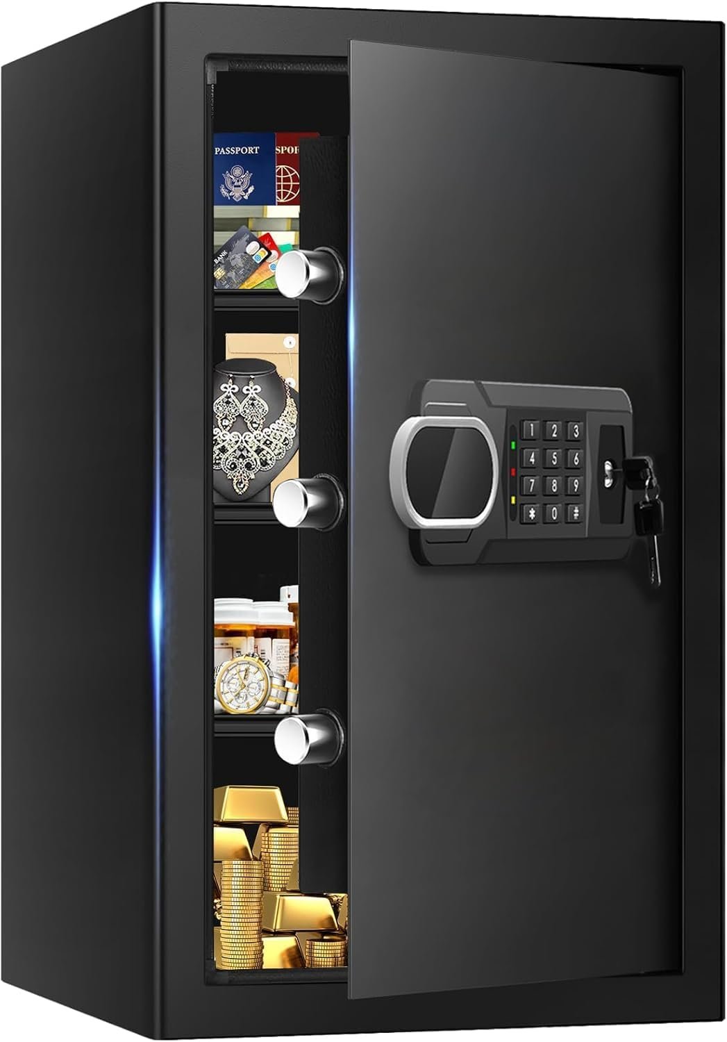 3.4 CUFT Large Home Safes Water and Fireproof, Fire Proof Safes with Spare Key and Electronic Keypad, Floor Safe with Removable Shelf, Safes for Home Use Fire and Water Proof