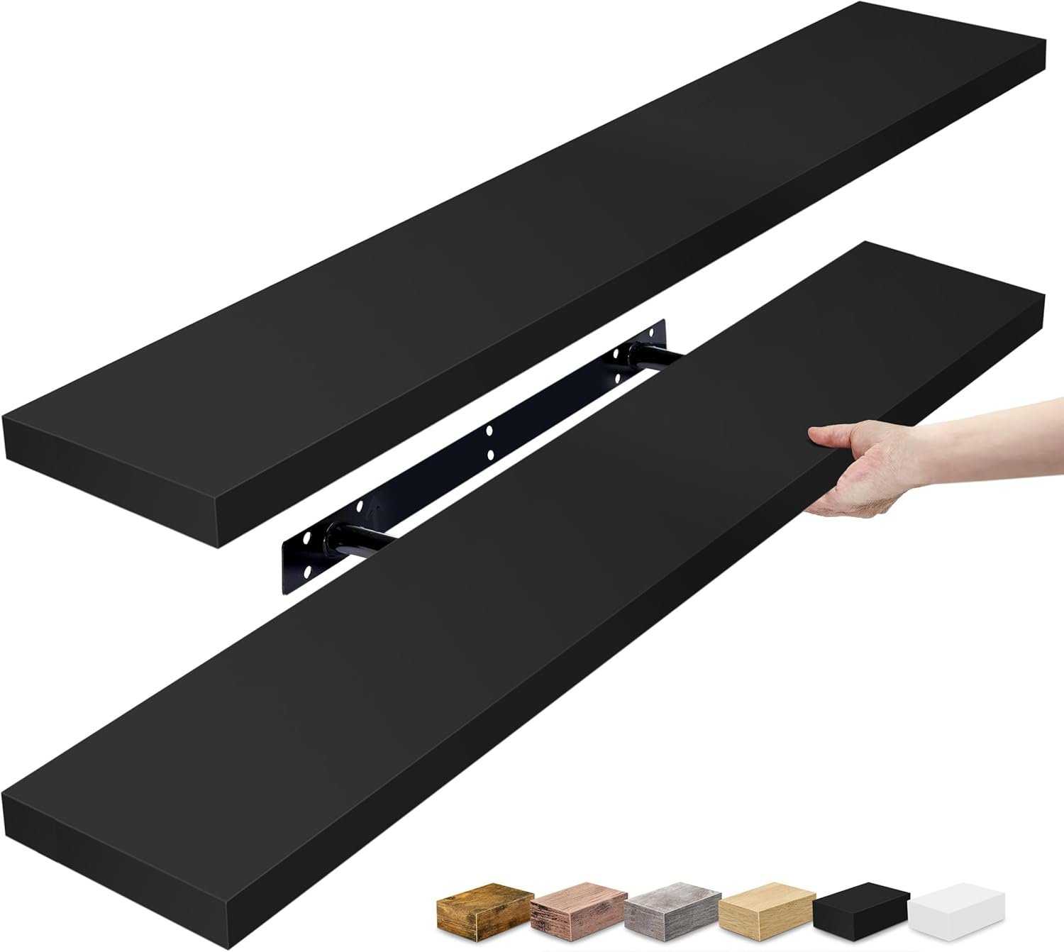 Sorbus Floating Shelves for Wall – 35 Inch Long Bathroom Shelves, Wall Decor for Bedroom, Kitchen, Living Room & Book Storage – Mounted Floating Shelf with Invisible Brackets (Black, 2 Pack)