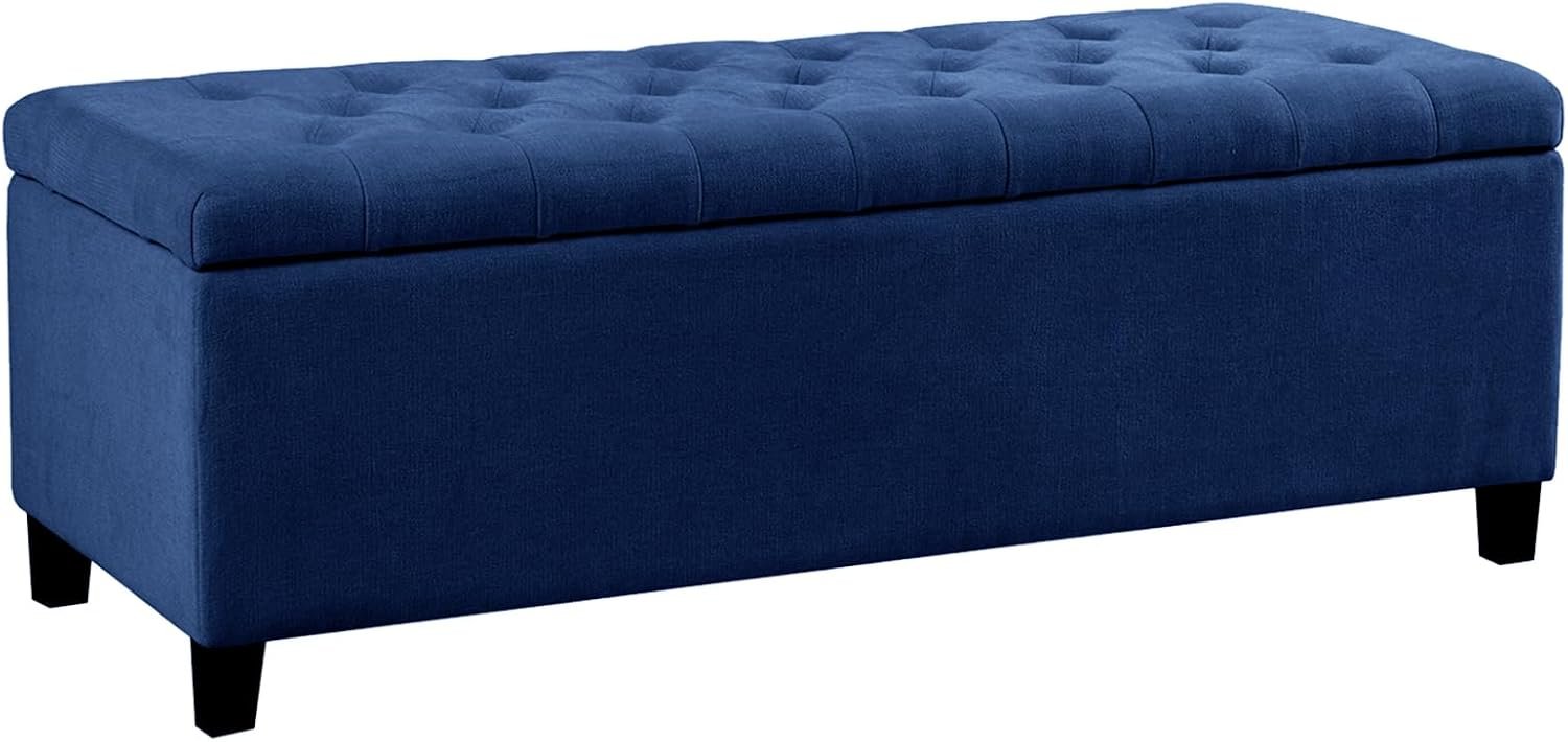 Madison Park 49″ Upholstered Storage Bench, Button Tufted End of Bed Bench with Storage, Dual Spring Soft-Close Lid, Bedroom Bench for Queen King Bed, Entryway Living Room, Navy