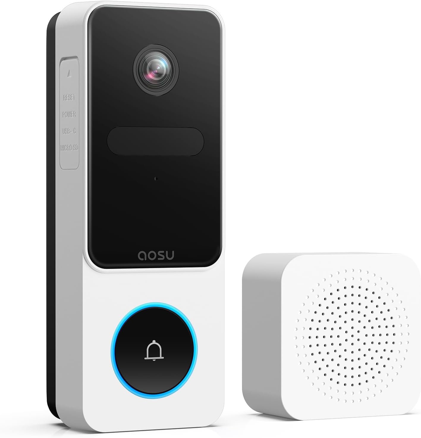 AOSU Wireless Doorbell Camera, 170° Ultra Wide Viewing Angle, Intelligent Parcel Detection, 90 Days Battery Life, 2.4G WiFi Supported, 2K QHD Video Doorbell Compatible with Alexa and Google Assistant