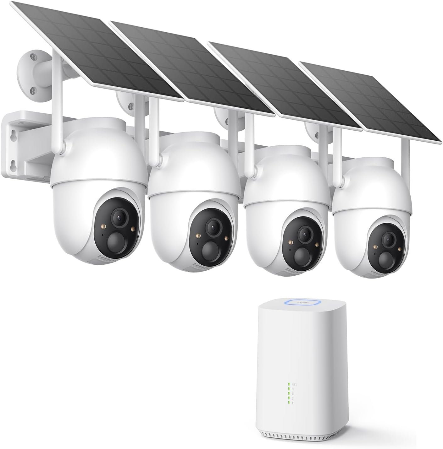 ELYSOO Solar Security Cameras Wireless Outdoor, 64GB Local Storage Included, 2K/4MP Home Security Camera System, 4-Cam Kit, 2.4G & 5GHz WiFi, PIR Motion Detection, 360° View