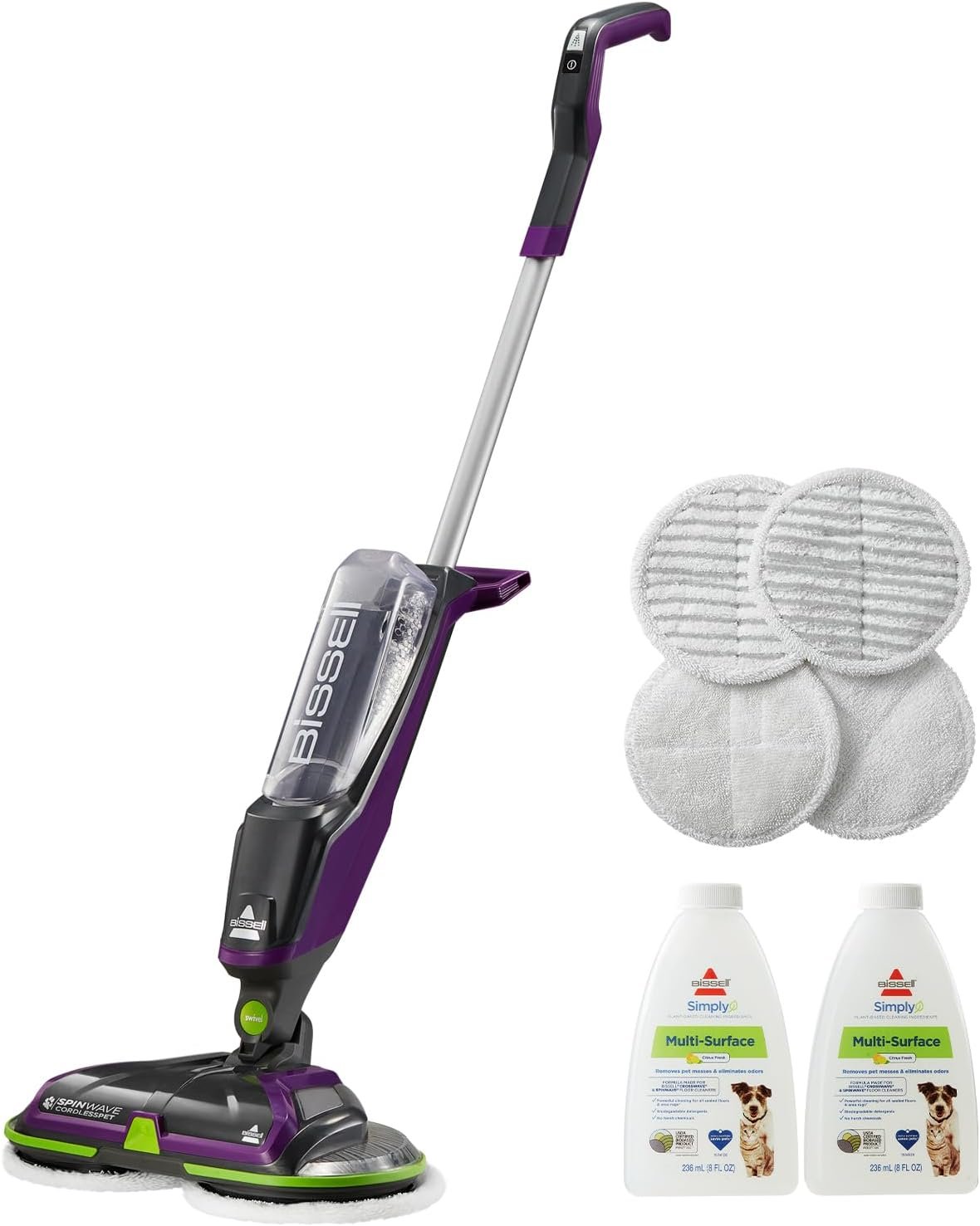 Bissell Spinwave Cordless Pet Spin Mop, 18V Electric Hard Floor Cleaner with Reusable Washable Pads, Pet Stain Removal for Sealed Wood Tile & Laminate Floors, 23157