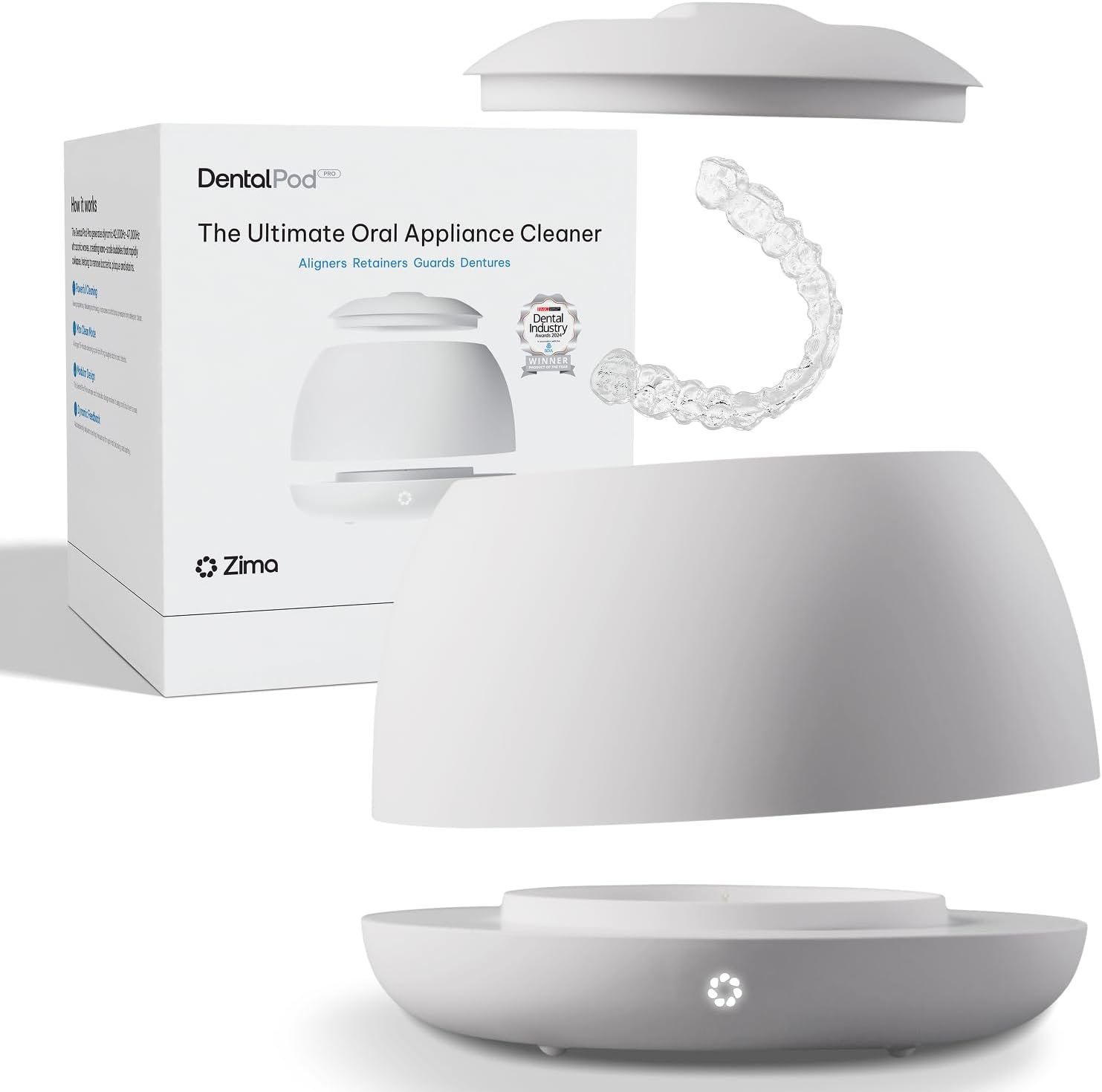 Zima Dental Pod PRO: New Ultrasonic Retainer Cleaner Machine. Market-Leading, Best Aligner Cleaner, Nightguard Cleaner, Mouthguard Cleaner, Denture Cleaner, Ultrasonic Cleaner for Oral Dental Care