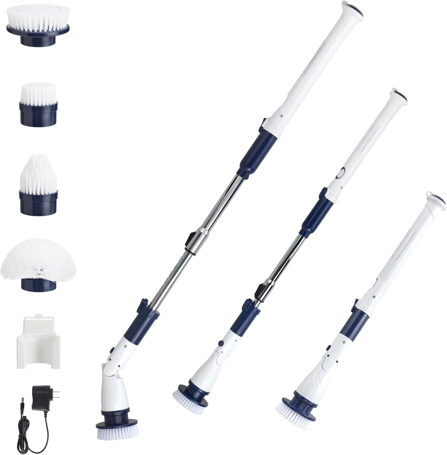 Casabella Power Spin Scrubber, Extendable to 47.5” – Cordless Electric Cleaner for Shower, Kitchen, Bathroom, Tile, Tub, Car, Deck – Rechargeable Spin Brush with Adjustable Brush Head & 4 Attachments