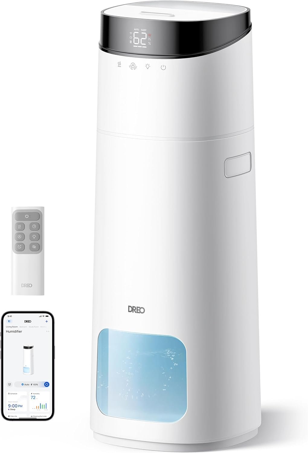 DREO 16L Smart Humidifier Large Room 1000 ft², 130H Cool Mist Air Humidifiers for Bedroom Plants Baby, Top Fill, Remote/Touch/Voice & APP Control, Clean Tank Technology, 30dB, RGB Light, HM755S White