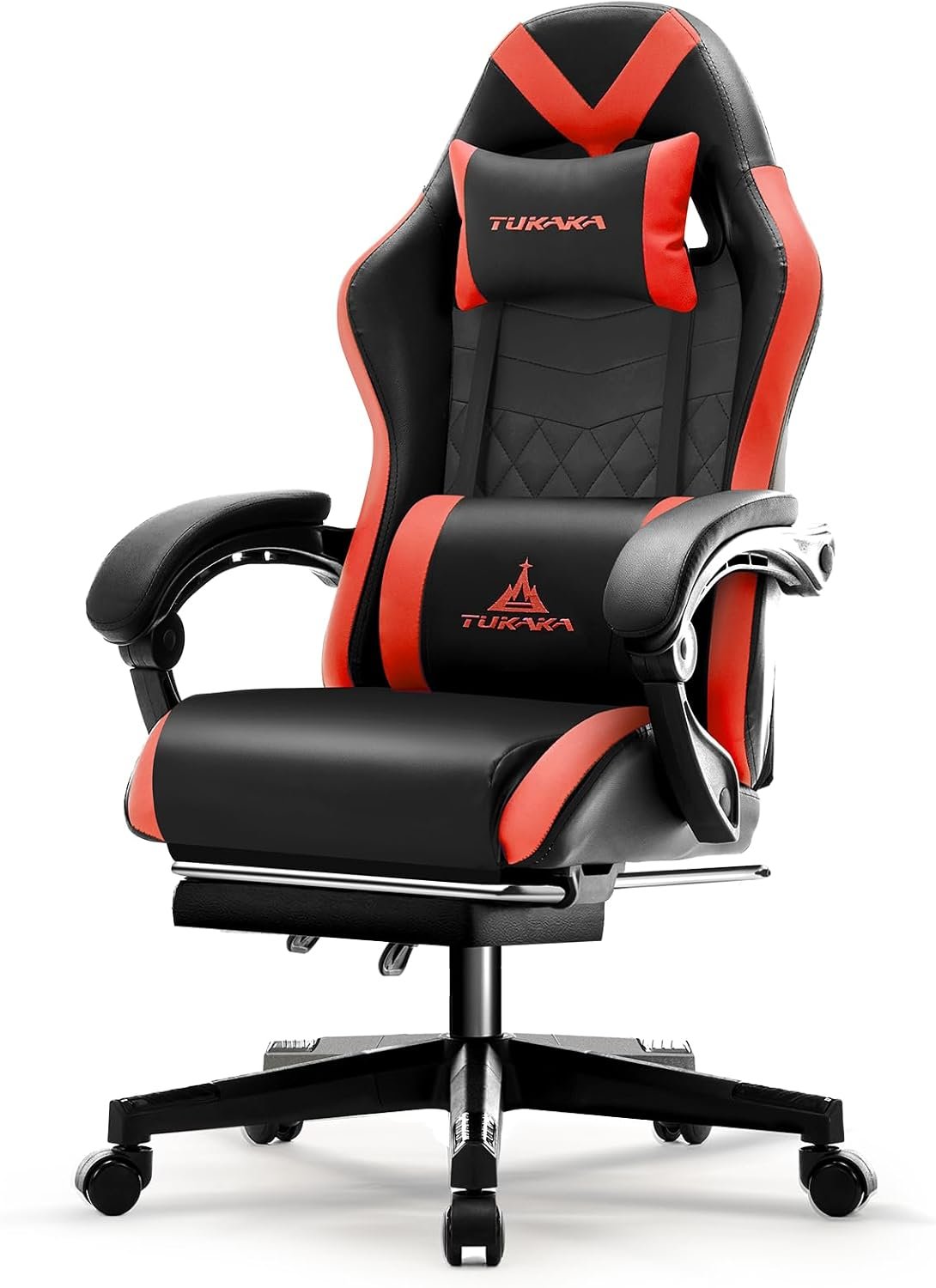 Gaming Chair,Ergonomic Massage Computer Office Desk Chair with Footrest,Pocket Spring Cushion,Reclining Leather Adjustable Gamer Chair with Headrest and Lumbar Support,Red