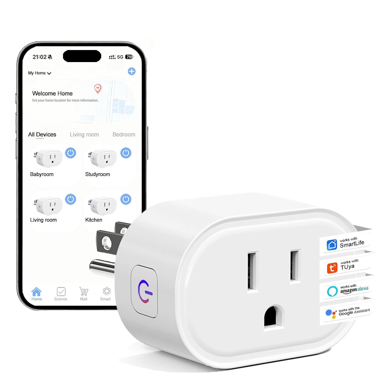 Smart Plug, MOOEGG 2.4GHz WiFi Smart Outlet, Works with Alexa & Google Home, 10A Smart Plug with APP Remote Control, Timer, Countdown & Group Control, No Hub Required, ETL FCC RoHS Certified, White