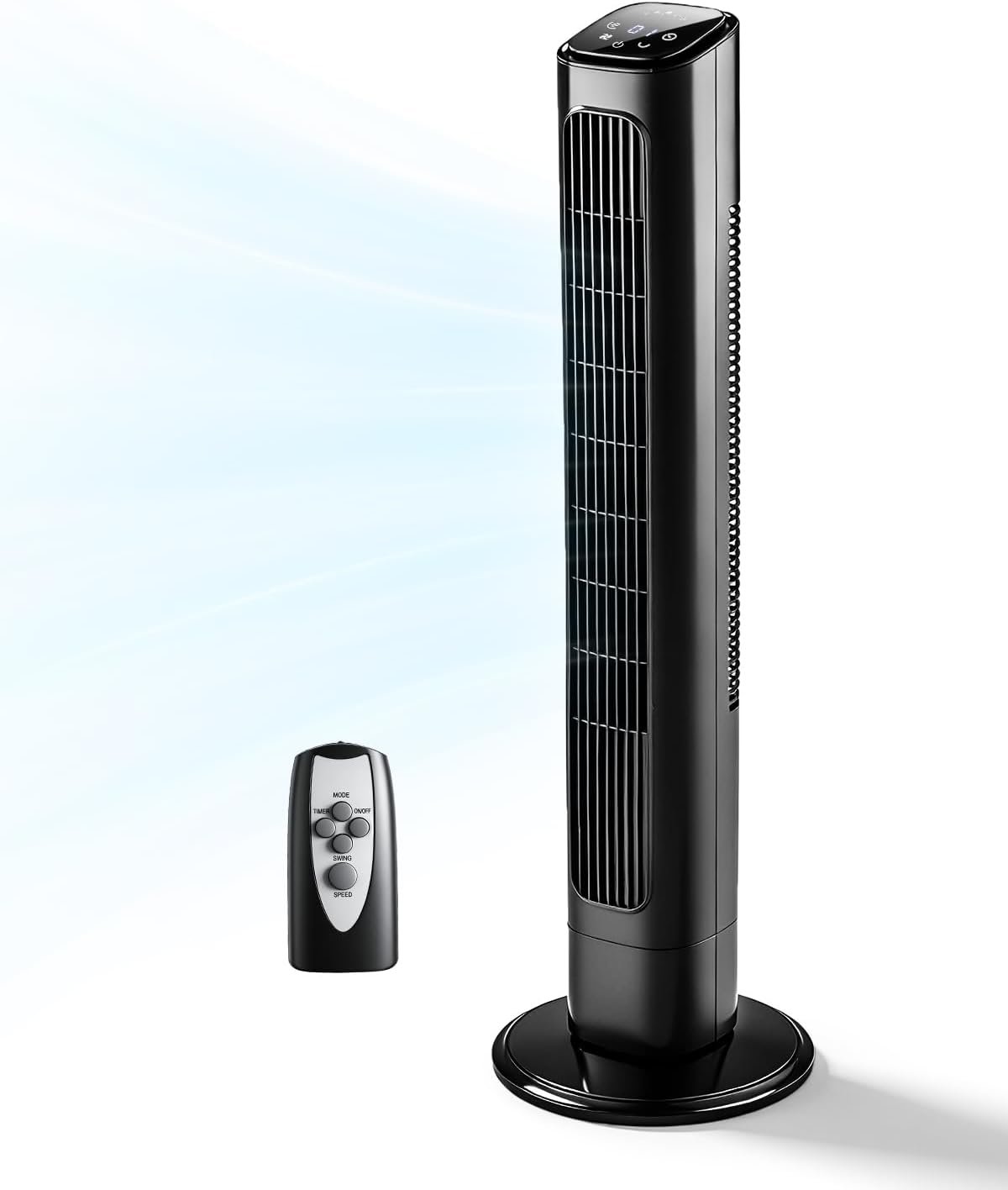 Winado 36″ Bladeless Tower Fan, Portable Floor Fan with Remote Control, LED Display, Adjustable 90° Oscillating, 3 Speeds, 3 Modes & 9H Timer, Ultra-Quiet Cooling Fan for Home Office Bedroom, Black