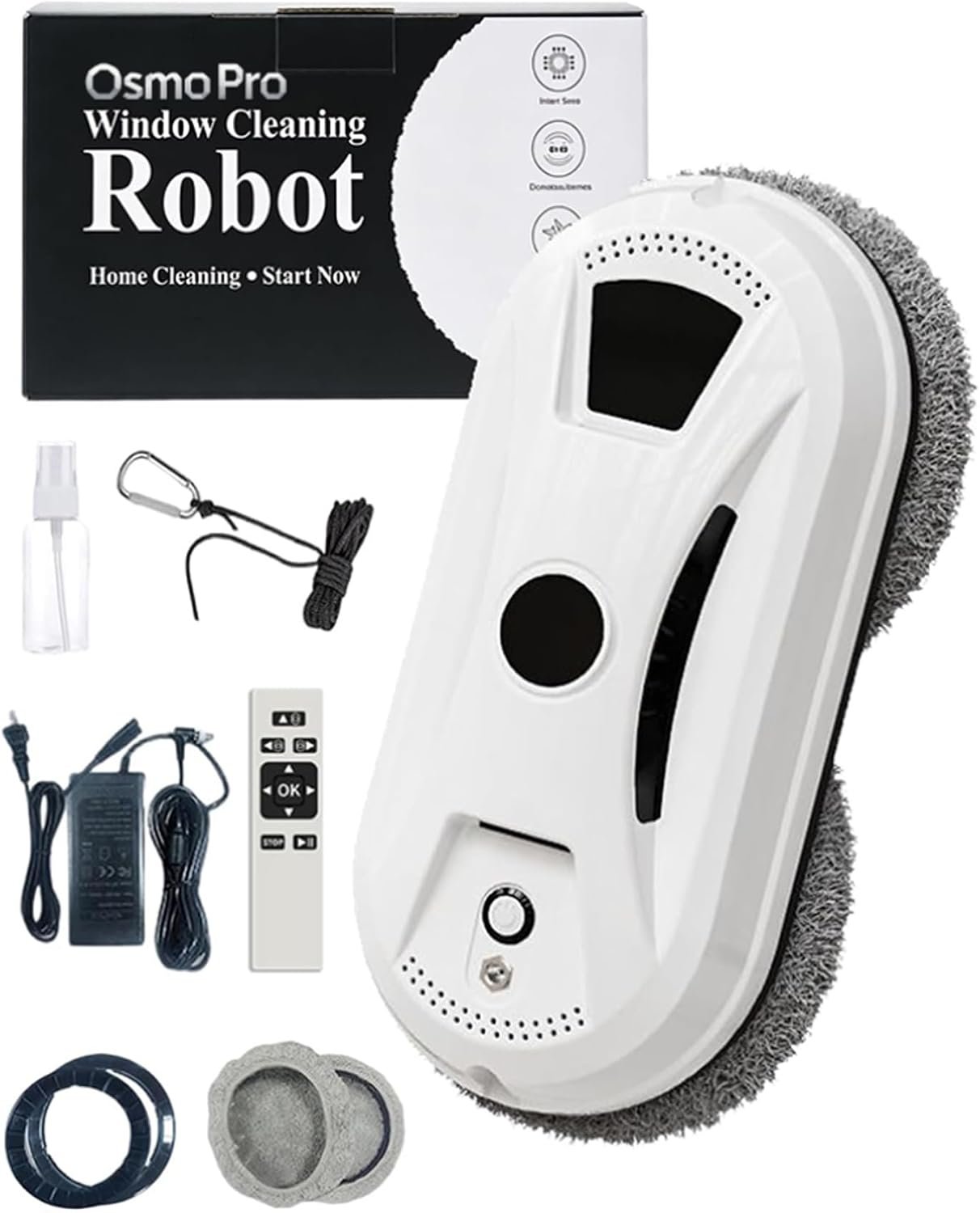 Automatic Window Cleaning Robot, Robot Window Cleaner with AI Intelligent Positioning & Edge Detection & Powerful Suction, Anti-Drop Safety for High-Rise Glass & Large Bay Windows