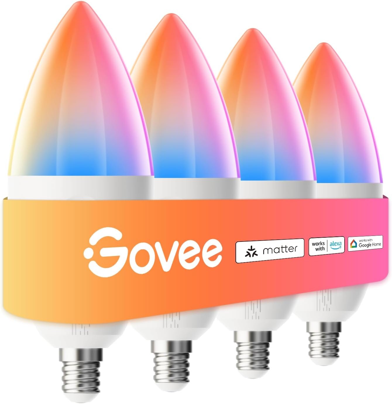 Govee E12 Led Bulb, Smart Light Bulbs for Chandelier/Living Room, Color Changing Candelabra Bulbs Work with Matter, Alexa, Google Assistant, 40 Watt Equivalent, 450 LM, 80 CRI, 2.4Ghz Only, 4 Pack