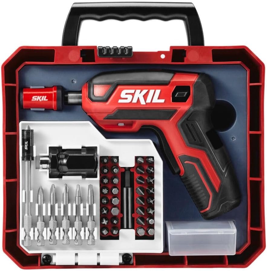 SKIL Rechargeable 4V Cordless Pistol Grip Screwdriver with 42pcs Bit Set, USB Charger and Carrying Case – SD5618-03