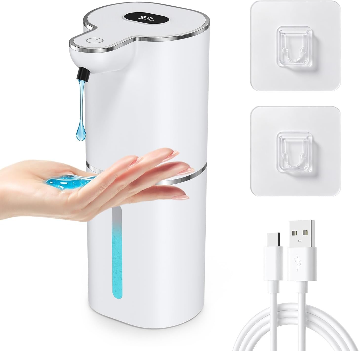 Automatic Liquid Soap Dispenser, Touchless Soap Dispenser Digital Display, Rechargeable, 6 Adjustable, 12.8oz/380ml, IPX5 Waterproof, Wall Mount, Countertop for Bathroom, Kitchen Dish Soap