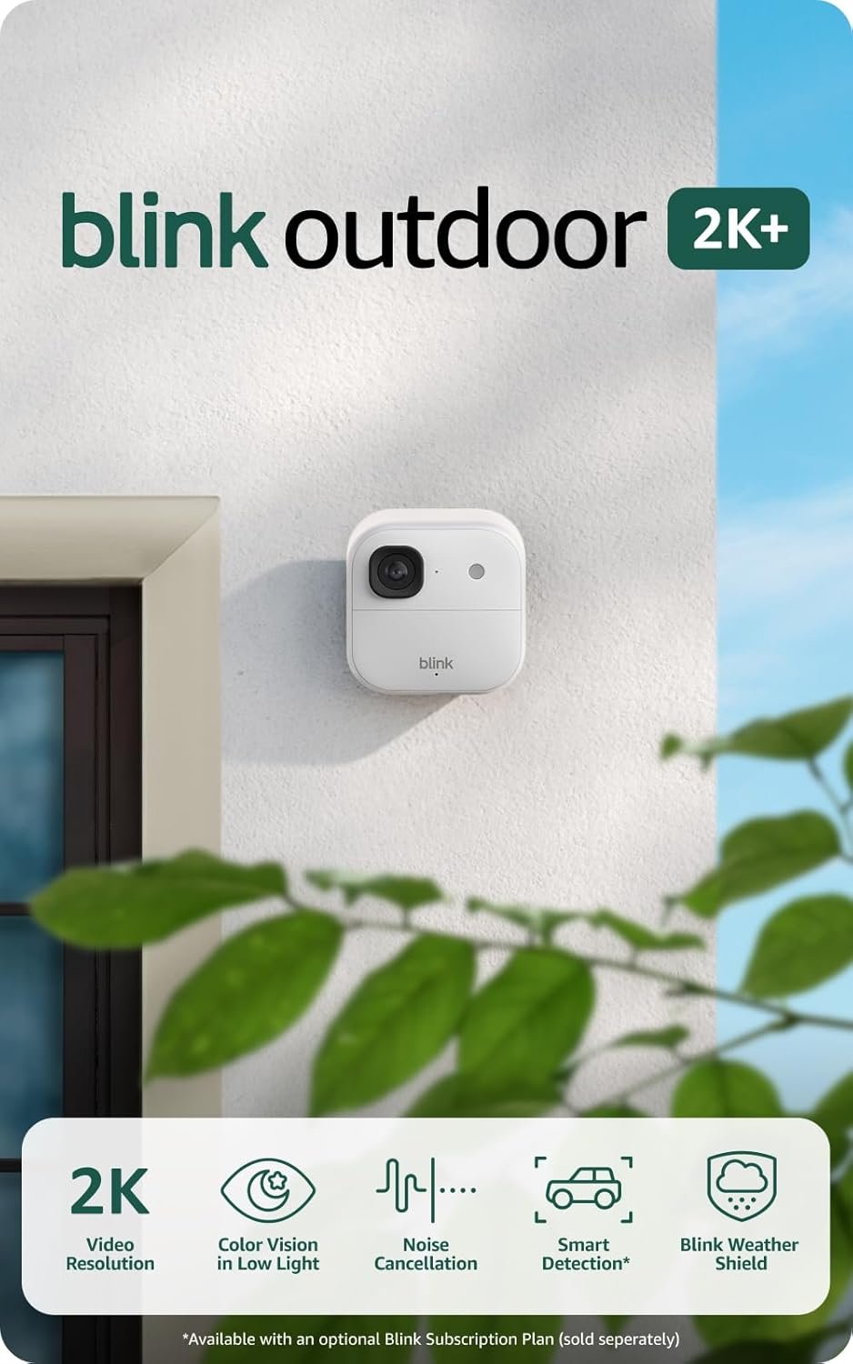 Blink Outdoor 2K+ (newest model) — Wireless smart security camera, 2K video resolution, enhanced audio, two-year battery. Sync Module Core included — 1 camera system (White)