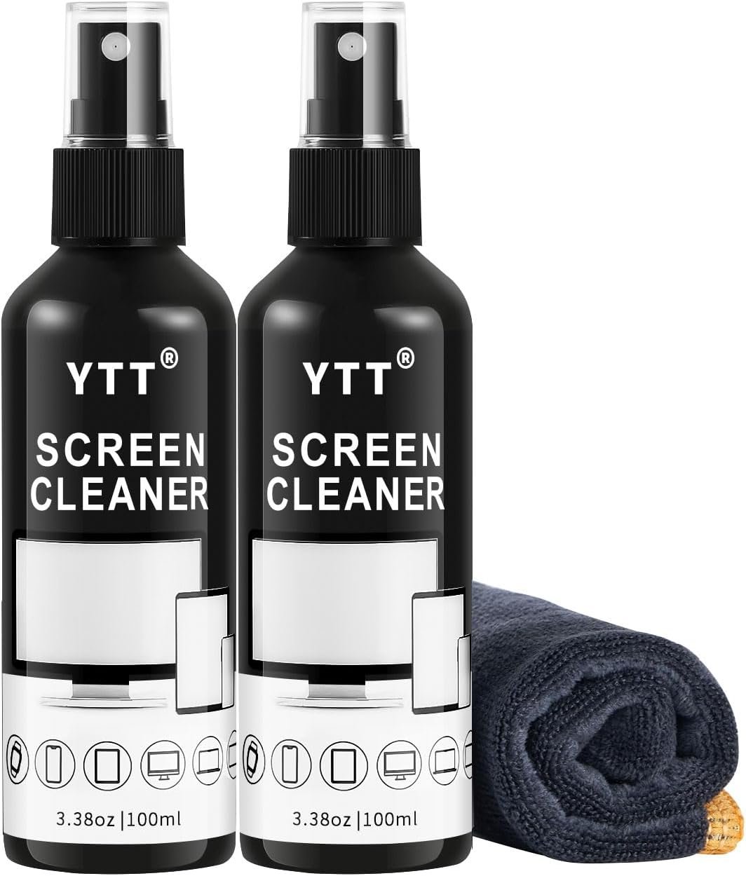 Screen Cleaner Spray Kit (2X) – TV Screen Cleaner Spray and Microfiber Cleaning Cloth, Computer Screen Cleaner for LCD LED OLED TV, Car, Smartphone, iPad, Laptop, iPhone, MacBook (2 Pack)