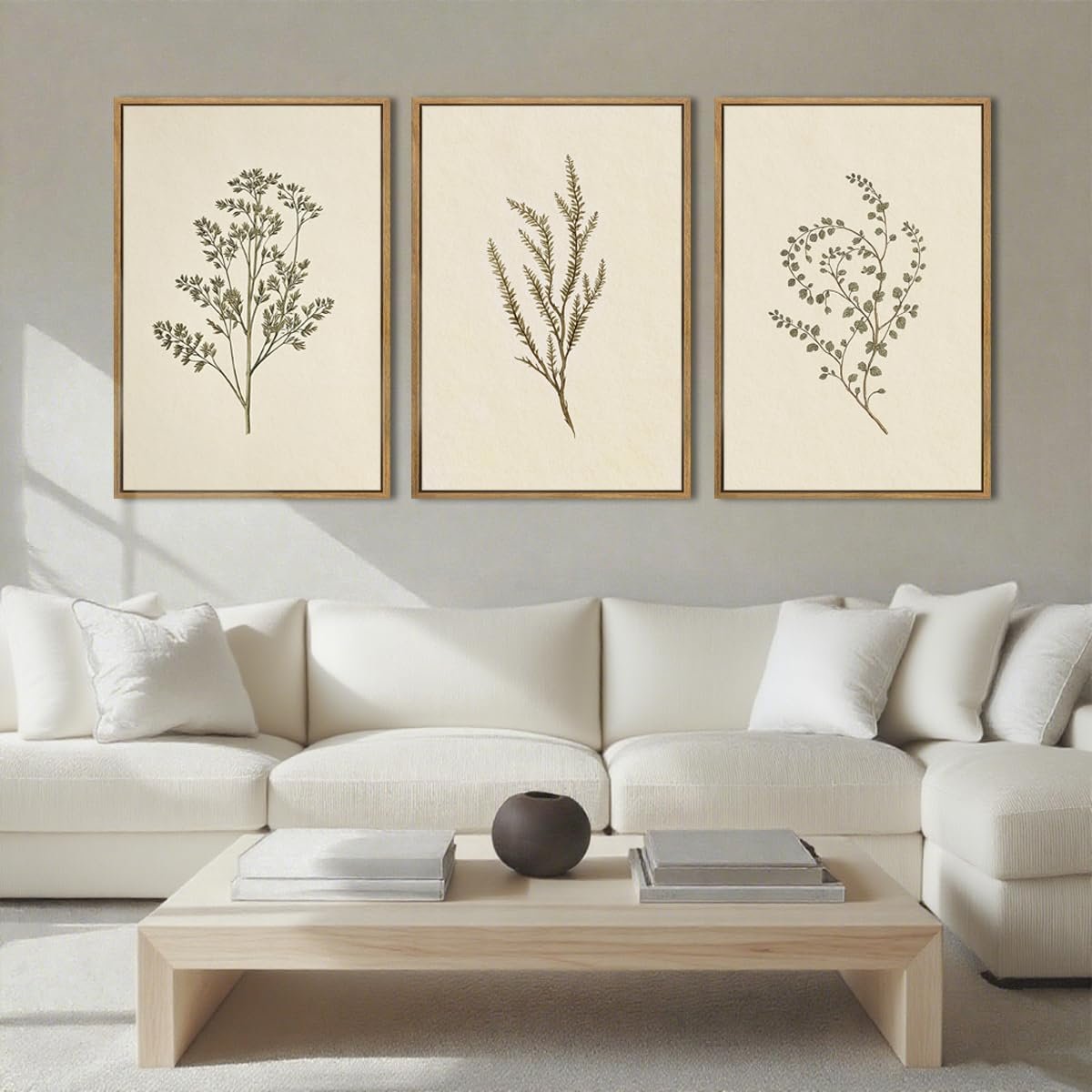 ANHUIB Neutral Beige Floral Canvas Wall Art Large Cream Botanical Wall Decor Vintage Minimalist Modern Paintings 24×36 Inch Set of 3 for Living Room Dining Room Bedroom