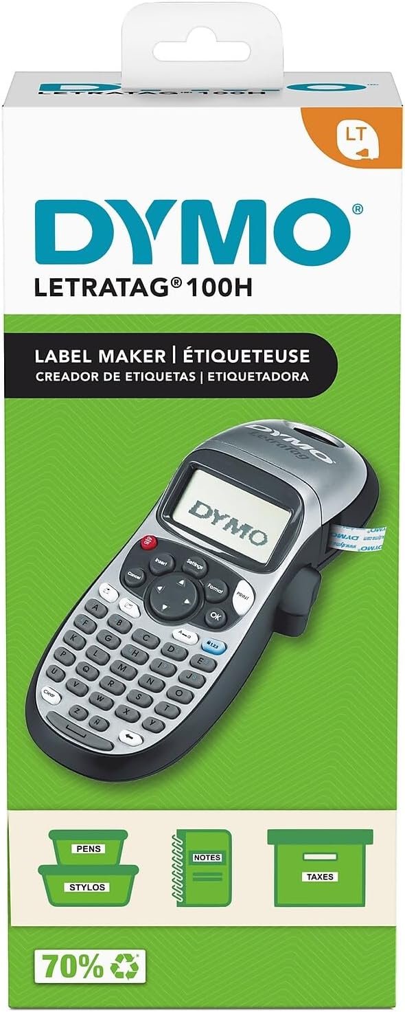 DYMO LetraTag 100H Silver Handheld Label Maker & LT Label Tapes, Thermal Printing, Easy-to-Use, Great for Home & Office Organization