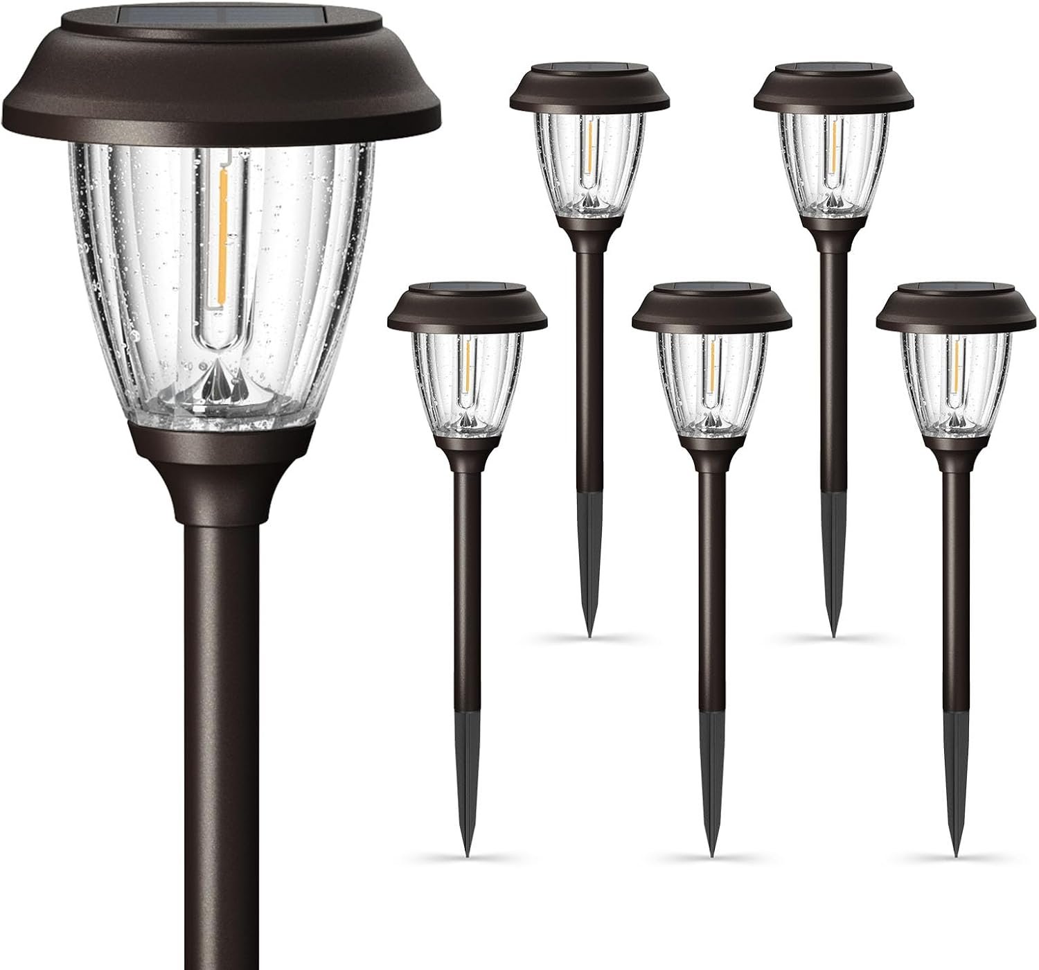 XMCOSY+ Solar Pathway Lights Outdoor, Glass & Stainless Steel Garden Lights with 2 Lighting Modes (10/25 LM), IP65 Waterproof, Warm White for Yard, Walkway, Driveway, Patio & Path (6 Pack)