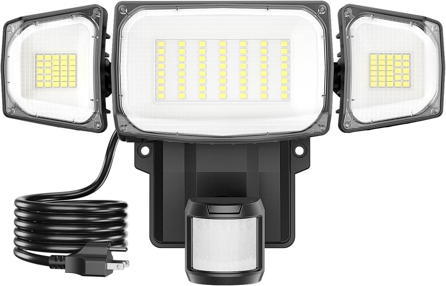 Olafus 70W Motion Sensor Outdoor Light Plug in, Motion Flood Light Dusk to Dawn, 7000LM LED Security Light IP65 Waterproof, Motion Activated 6500K PIR Sensor Lighting for Garage Yard Patio Eave, Black