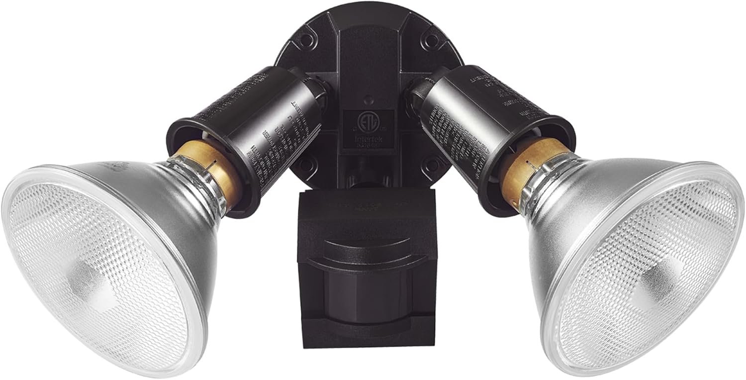 GLOBE Electric 240W Twin Head Motion Sensor Security Flood Light, 110° Detection, 60-Ft Range, Hardwired, Bronze Finish, Weather Resistant Outdoor Light, 17000268