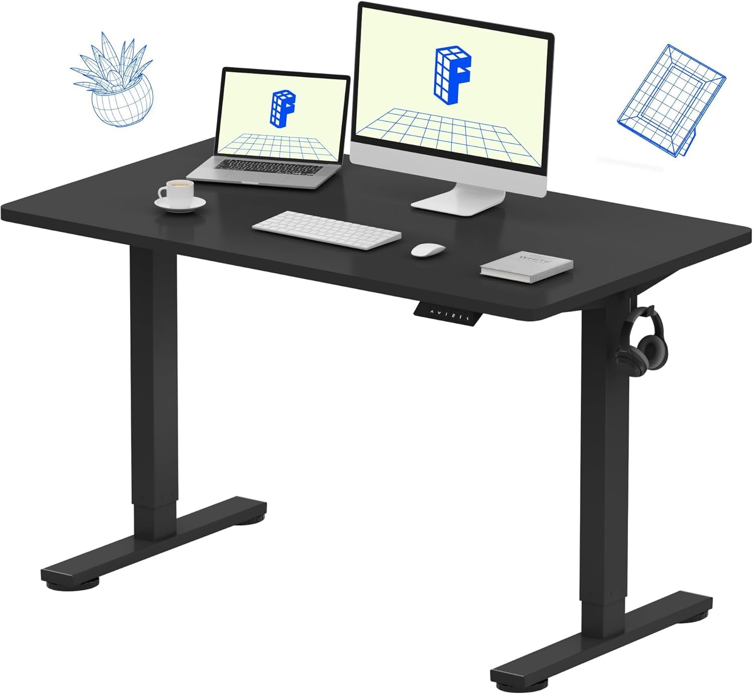FLEXISPOT EN1 One-Piece Standing Desk, Electric Adjustable with 4 Memory Presets, 176 LBS Capacity, Stable & Quiet, Seamless Desktop for Home Office & Dual Monitors, 48″x24″ Black