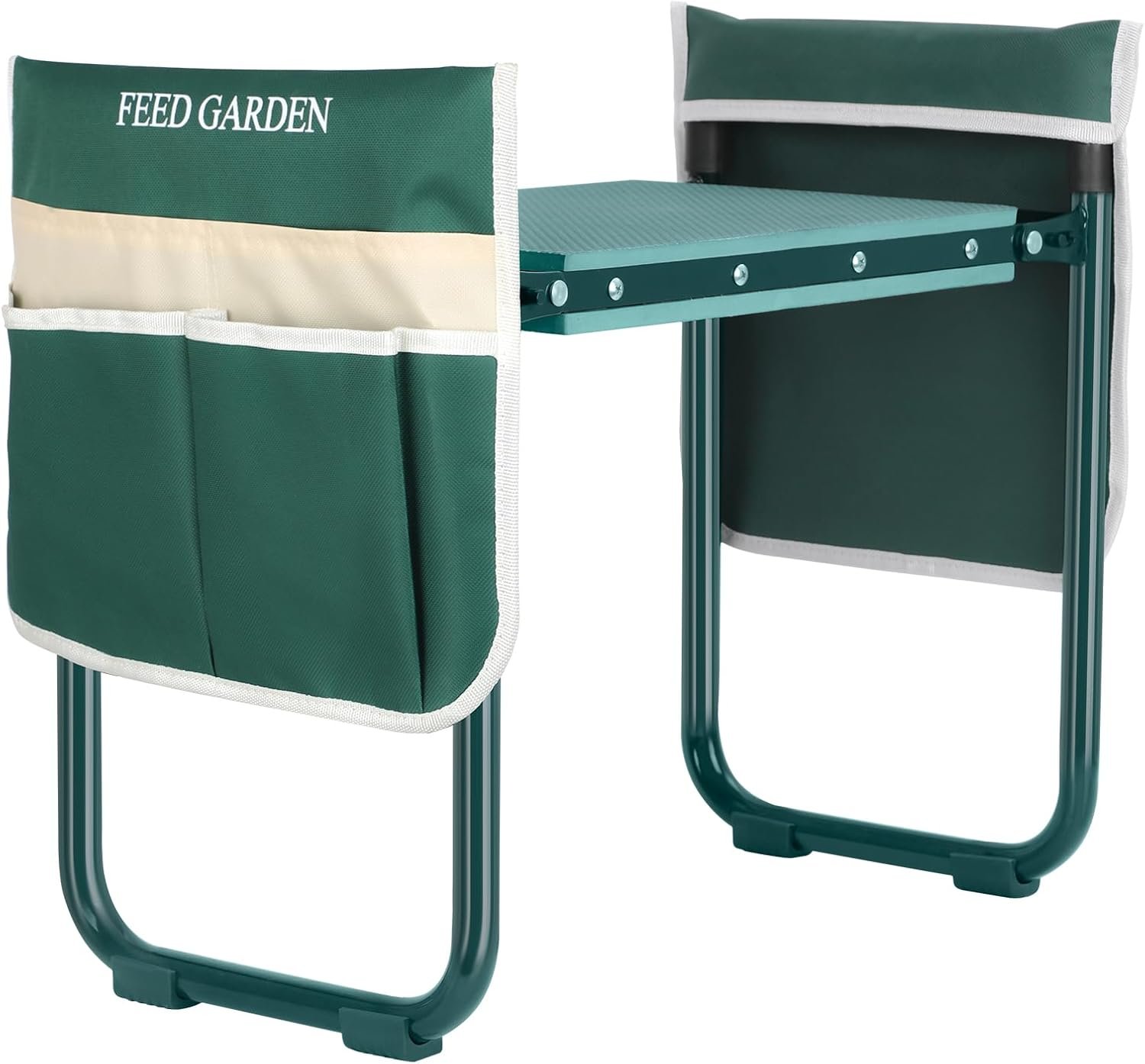 FEED GARDEN Garden Kneeler and Seat, Upgraded Foldable Gardening Stool with 10.23″ Wide Kneeling Pad, Heavy Duty Gardening Bench Chair with 2 Tool Pouches, Gardening Gifts for Seniors Mom Women Men