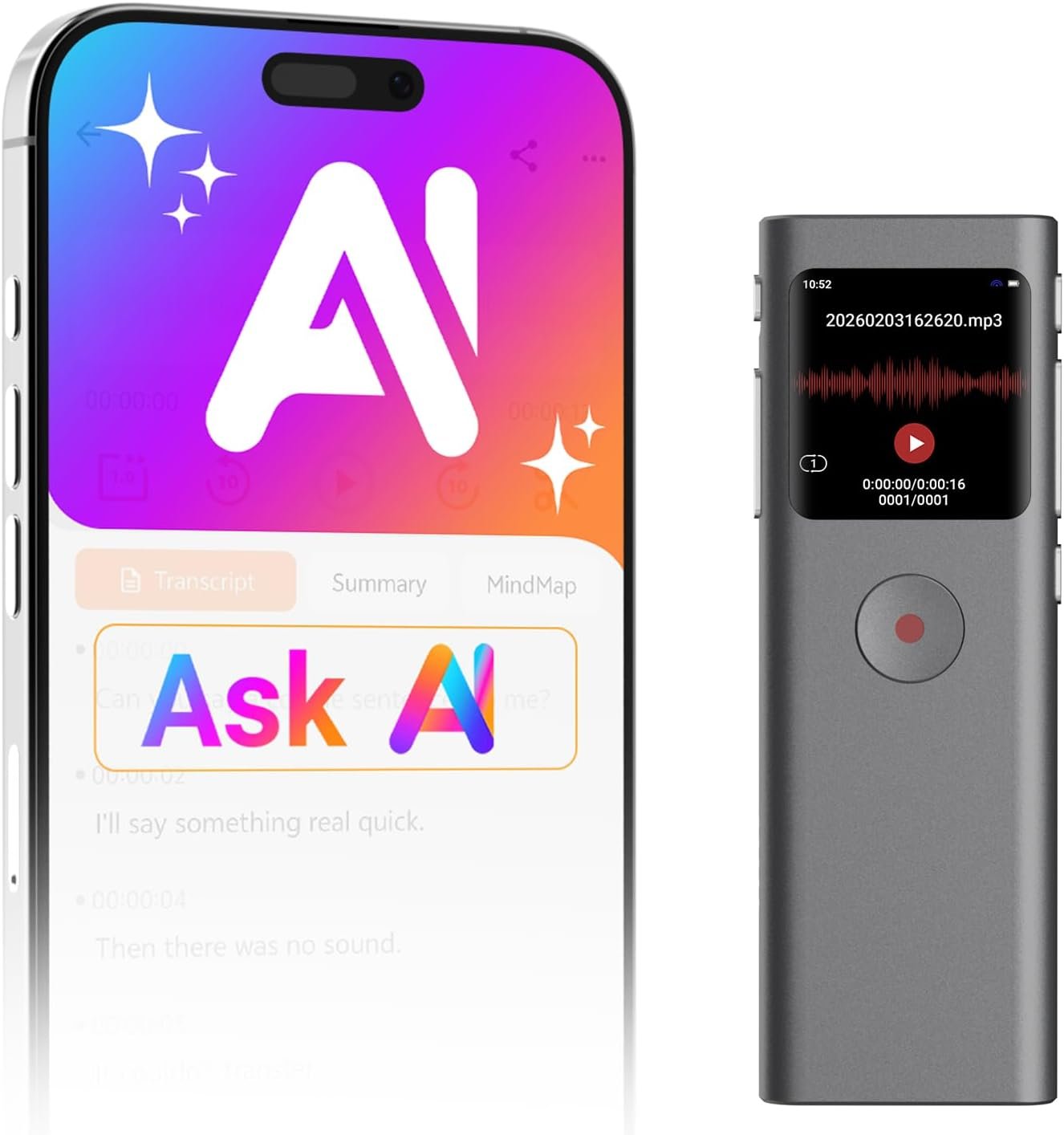 AI Digital Voice Recorder with Transcribe & Summarize, AI Note Taker for Meeting & Lectures, Voice Activated Recorder with Playback, Supports 90+ Languages Recording Device