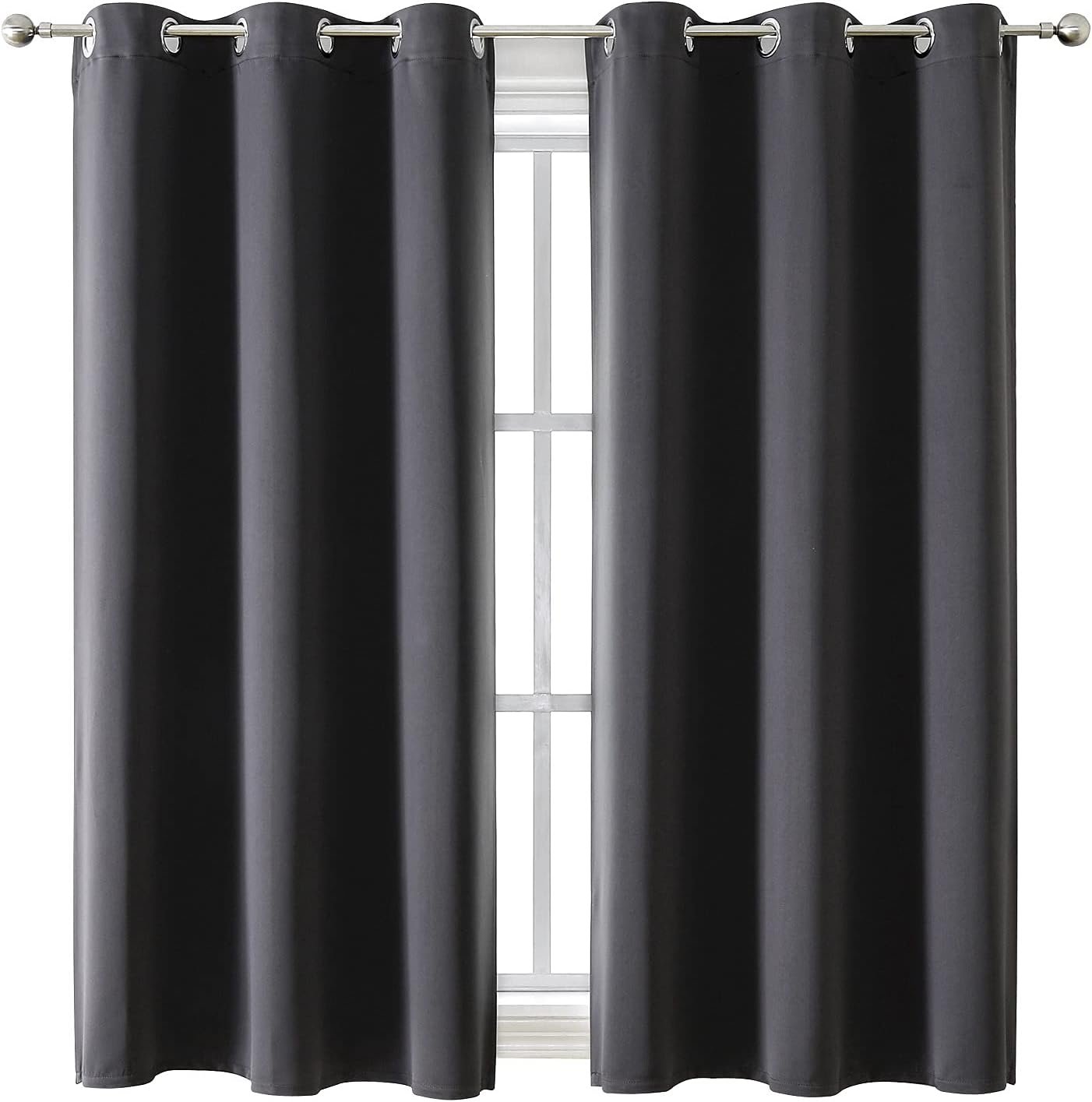 ChrisDowa Grommet Blackout Curtains for Bedroom and Living Room – 2 Panels Set Thermal Insulated Room Darkening Curtains (Dark Grey, 42 x 63 Inch)