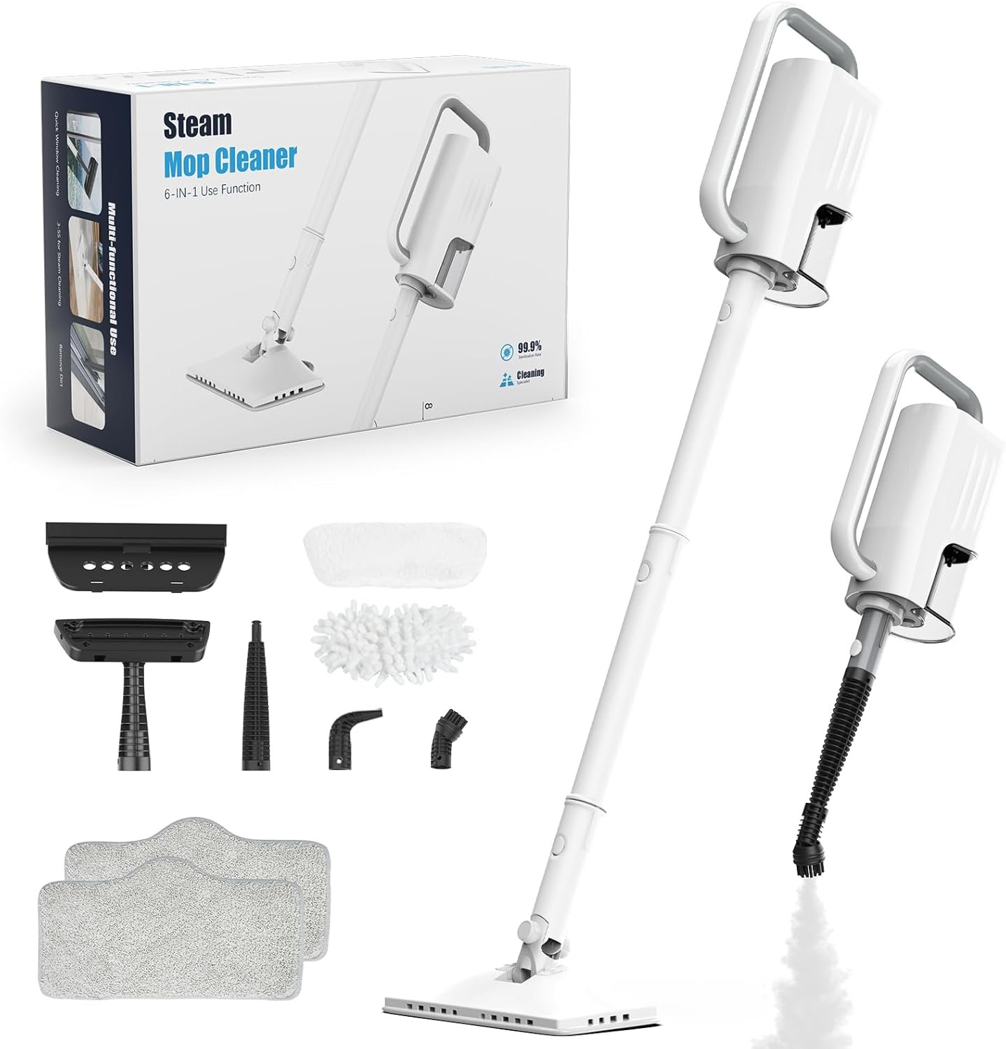 6-in-1 Steam Mop, 1200W Rotated Steam Cleaner for Home, 2 Modes, 400ML Removable Tank, 23FT Power Cord, 2 Pads, Multi-Surface Steamer for Hard Floor, Laminate Floor, Tiles Cleaning (Lunar Halo)