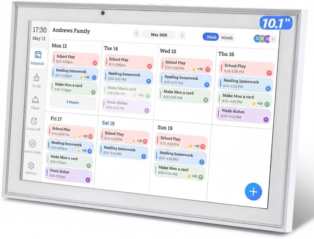 10.1 inch Smart Digital Calendar & Chore Chart, 1920 * 1080P Full HD Touchscreen Interactive Display, Desk Planner with Meal Scheduler, Achievement Rewards for Family Schedules and Cloud Photo
