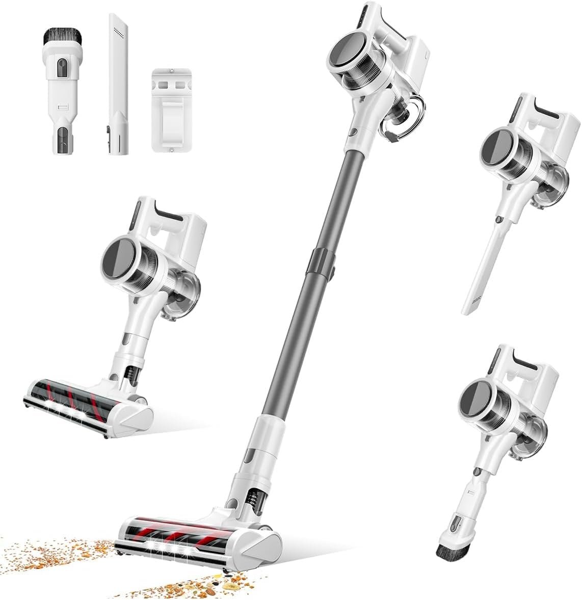 Comvtu Cordless Vacuums, 80,000PRM Powerful Motor Vacuum Cleaner and 2200mAH Rechargeable Battery up to 35 Mins Worktime, 2 Adjustable Modes, Detachable Parts, Wireless Stick Vacuum (Icicle White)