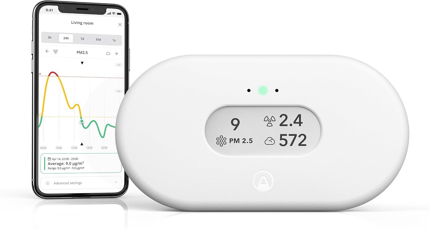 Airthings 2960 View Plus – Battery Powered Radon & Air Quality Monitor (PM, CO2, VOC, Humidity, Temp, Pressure)