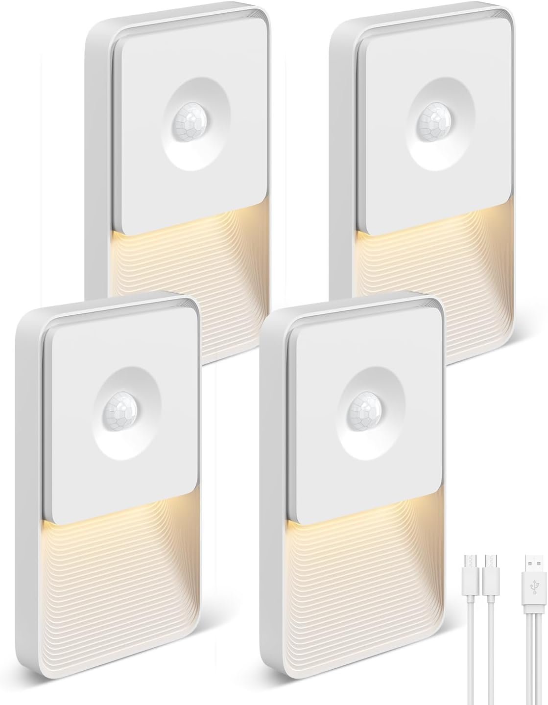 GOODEA Rechargeable Motion Sensor Night Lights for Stairs, Magnetic Stair Lights Indoor, Warm Dimmable Night Light for Hallway,Bathroom,Bedroom,Closet(4 Pack)