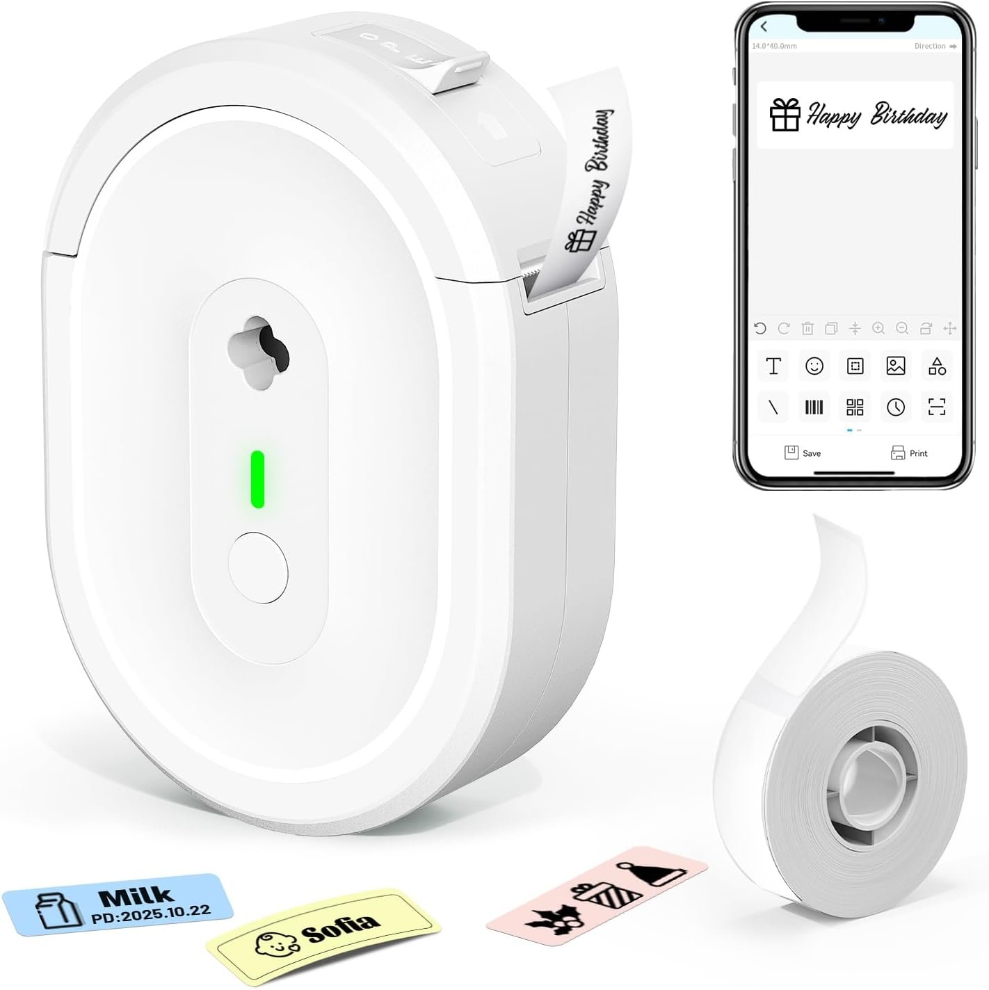 Label Maker Machine with Tape, N12 Bluetooth Label Printer, Portable Mini Label Makers for School, Home, Office, Labeler Waterproof Labels with Multiple Templates, White
