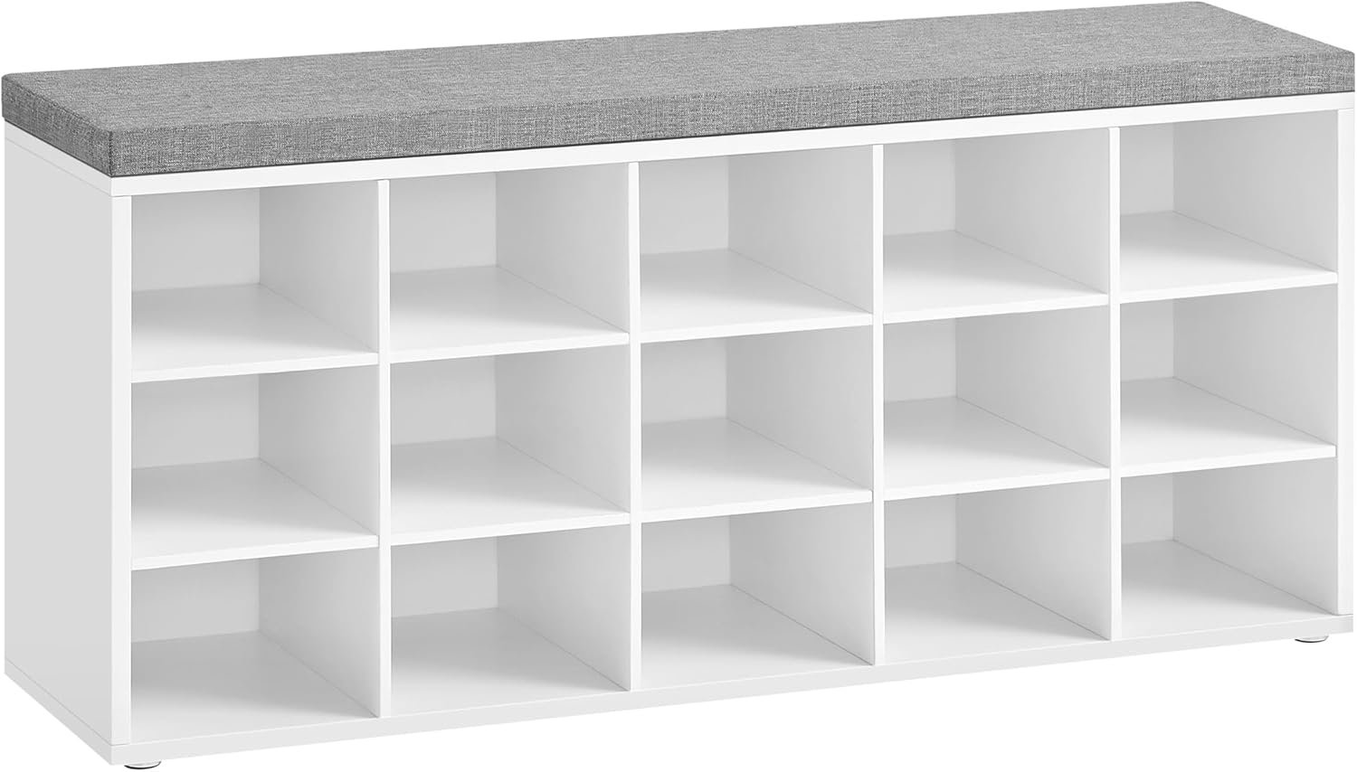 VASAGLE CUSTOS Collection – Shoe Bench, Storage Bench with Padded Seat, Entryway Bench with 15 Compartments, for Bedroom, 11.8 x 41.3 x 18.9 Inches, Cloud White and Dove Gray ULHS15WT